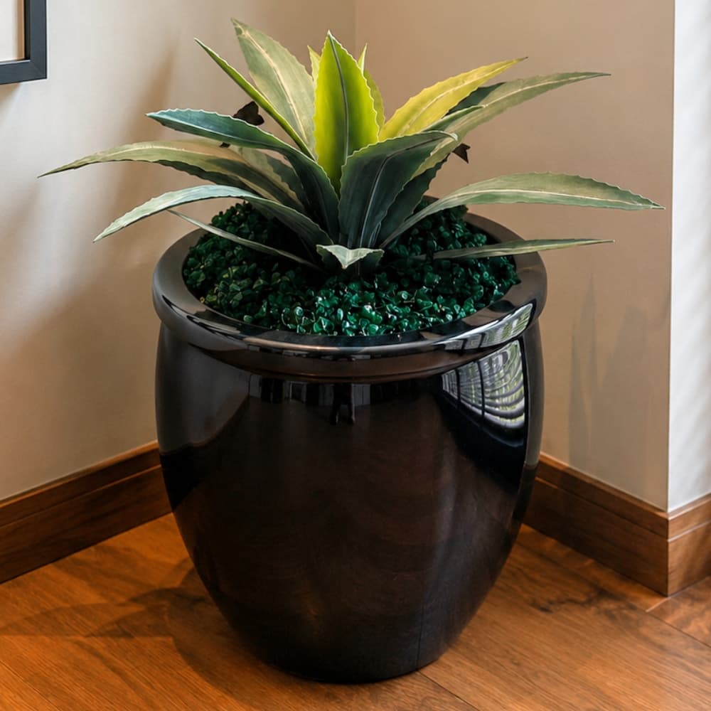 Vaso Planta Fibra De Vidro Vitrificado Vietnamita 39cm com Bordas