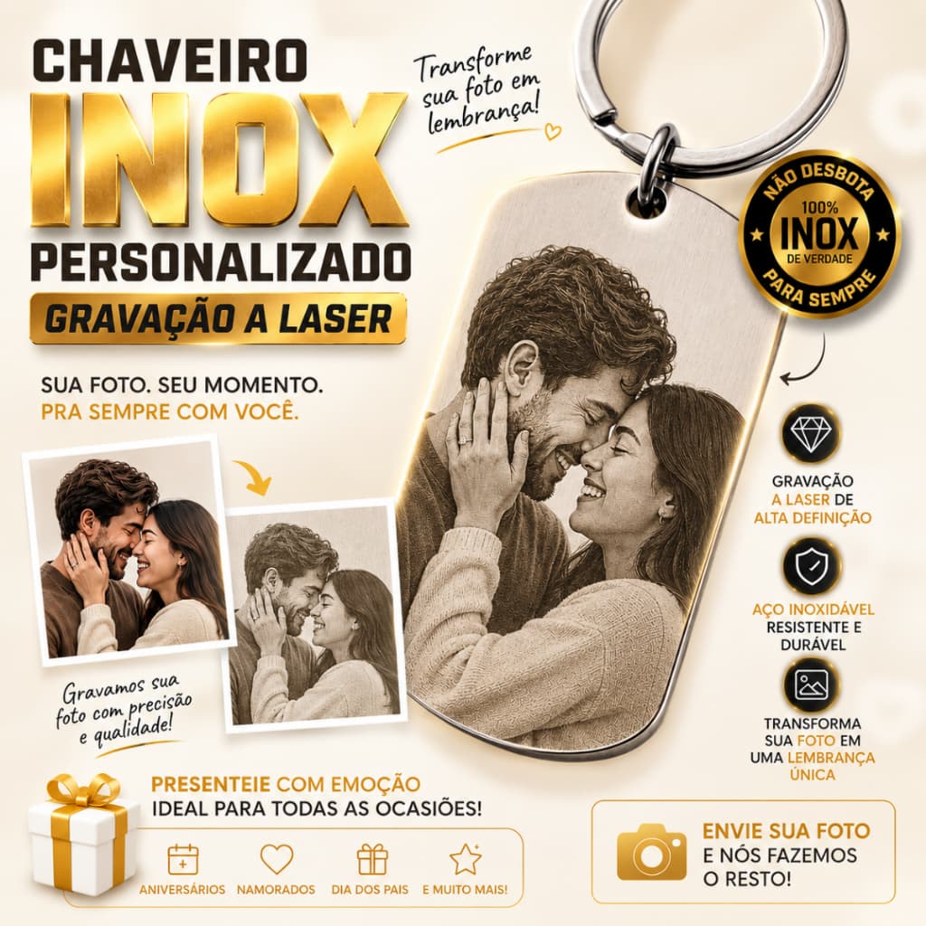 Chaveiro De Aço Inox Personalizado Com Foto Gravada