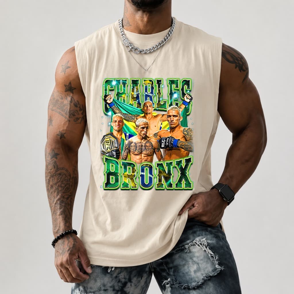 Regata Machão 100% Algodão Estampada Charles Bronx Atleta Lutas UFC MMA Boxe Colorido Campeão Esporte Casual Idolo