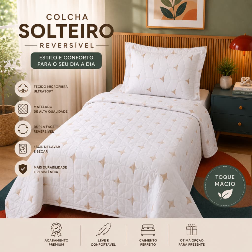 Kit Cobre Leito Solteiro 2 Peças Percal 200 Fios Berlim