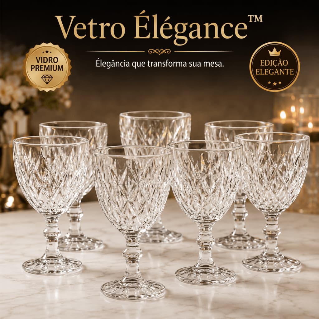 Conjunto 6 Taças de Vidro 340ml Vetro Élégance – Copos Elegantes para Mesa Posta