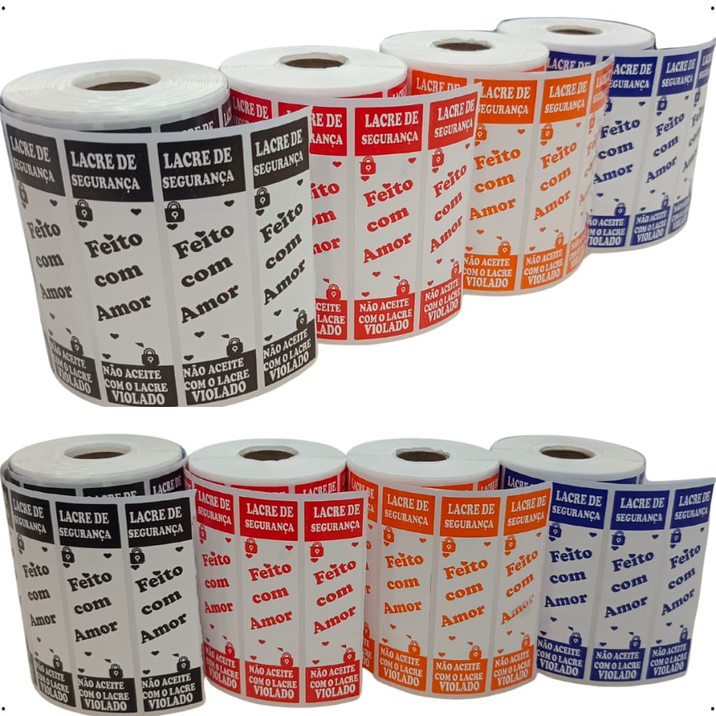 Lacre de Segurança Adesivo Delivery 100x26mm. Feito com Amor - Ifood, 99 Food, Rappi, uber, pizzaria