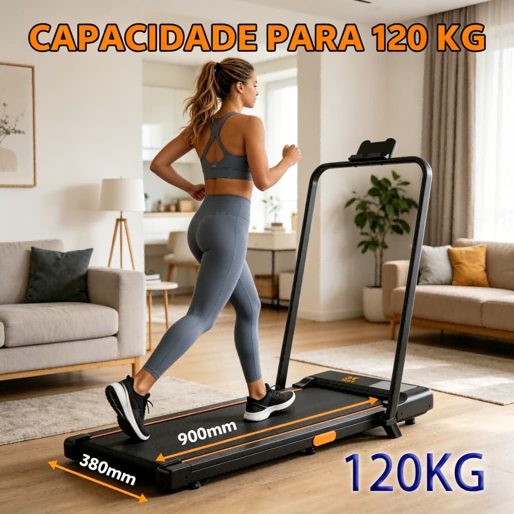 Esteira Ergométrica Elétrica 2.0HP Silenciosa Dobrável 6km/h, Capacidade 120kg Uso Residencial 110V/220V