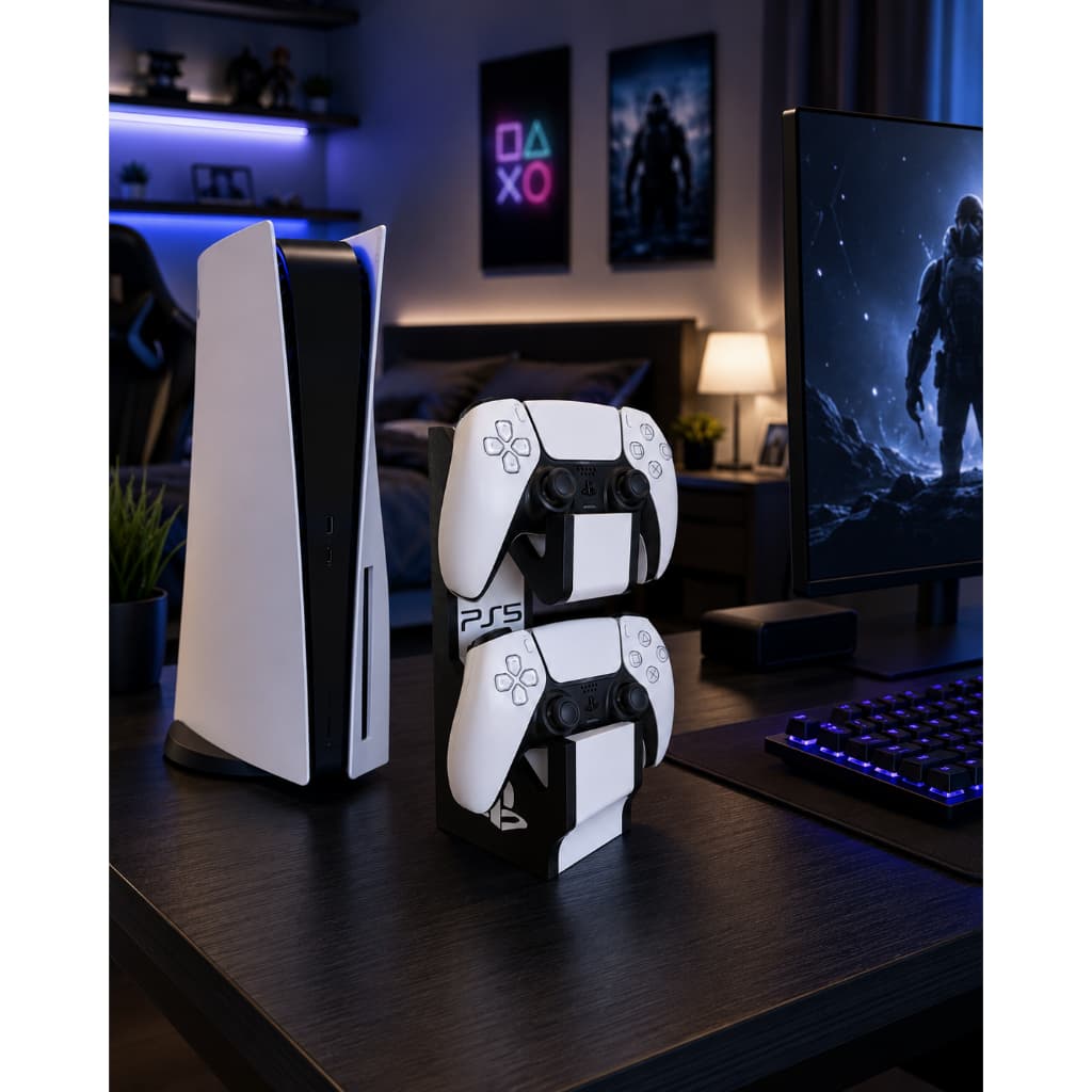 Suporte para 2 Controles PS5 DualSense – Organizador Gamer Vertical para PlayStation 5, Mesa e Setup Gamer
