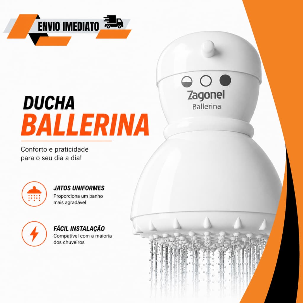 Chuveiro Ducha SS BALLERINA Zagonel 5500W 127V Branco BLI.PR 3 Temperaturas Banheiro Casa Banho Água