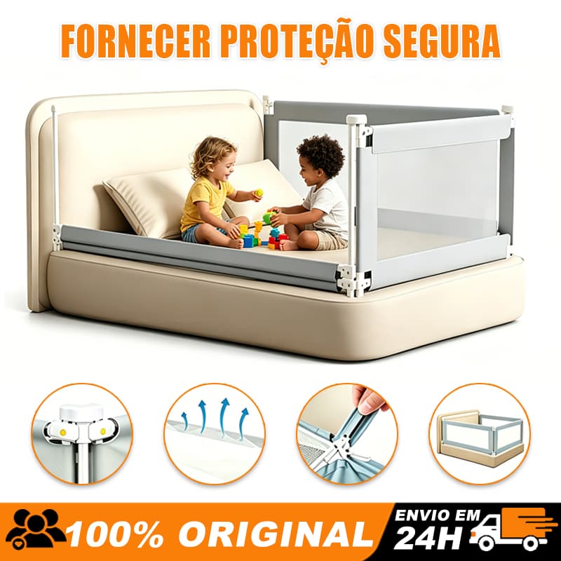 Grade de Proteção para Cama Infantil Desmontável Lavável Ajustável 1,5m 1,8m e 2m