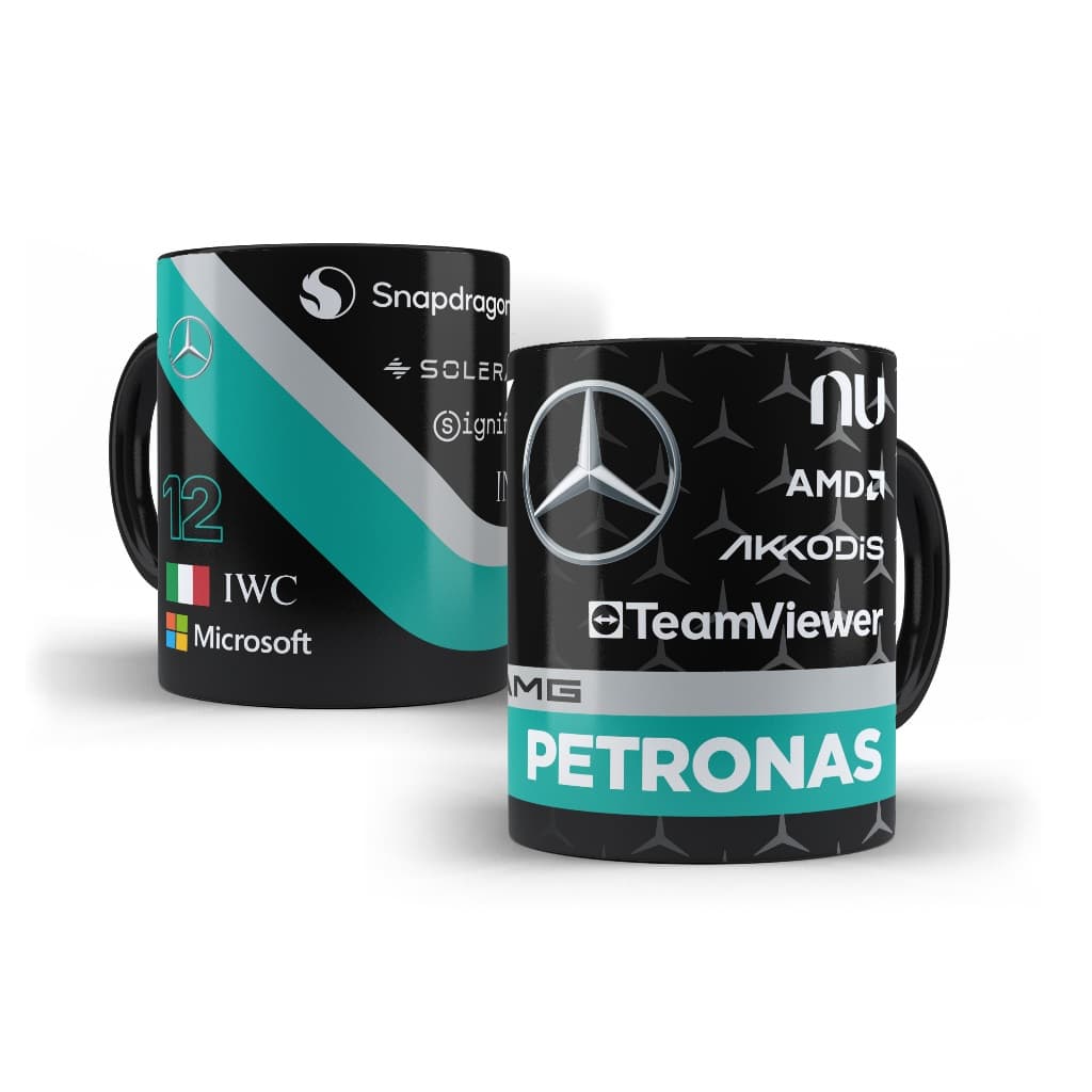 Caneca Fórmula 1 Mercedes 2026 | Kimi Antonelli #12 | 325 ml Cerâmica Premium
