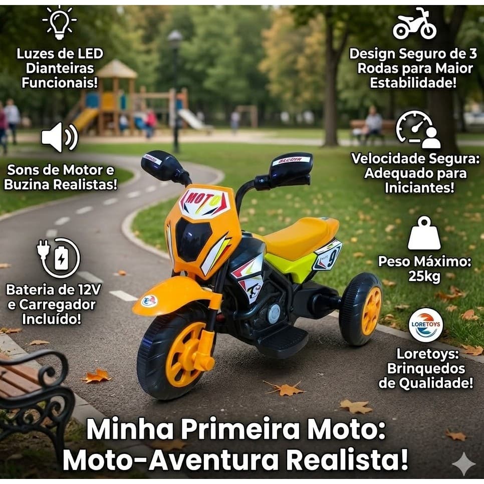 Moto Elétrica Infantil Cross Laranja 6V com LED Som e Ré Super Aventura Infantil