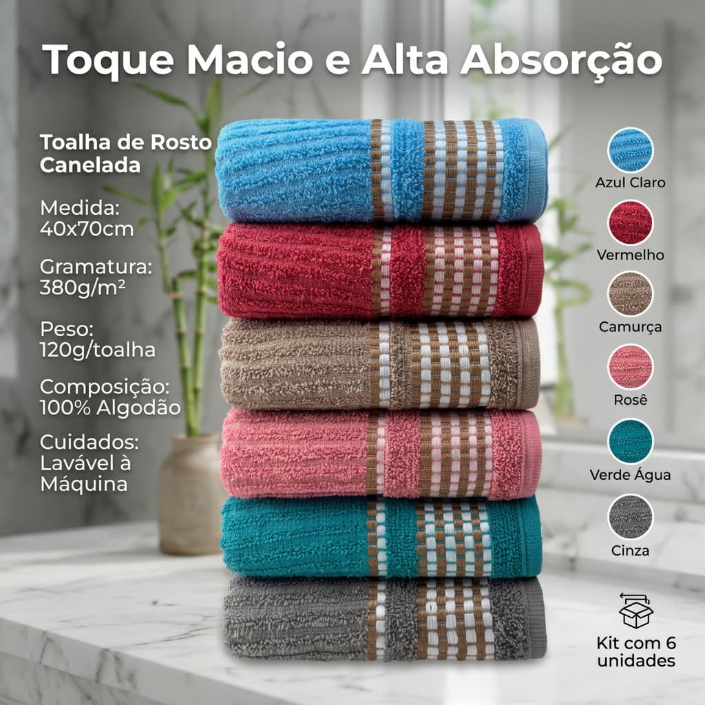 Kit 04 Toalhas Rosto Gigante Canelada Luxo Macia 45x70cm