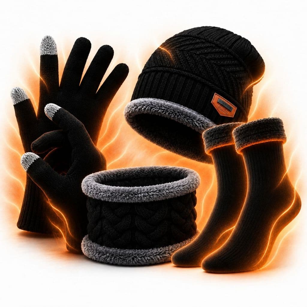 Kit Frio Touca Gorro Luva Cachecol Meia Confortável Térmica Inverno Masculino Feminino Unissex