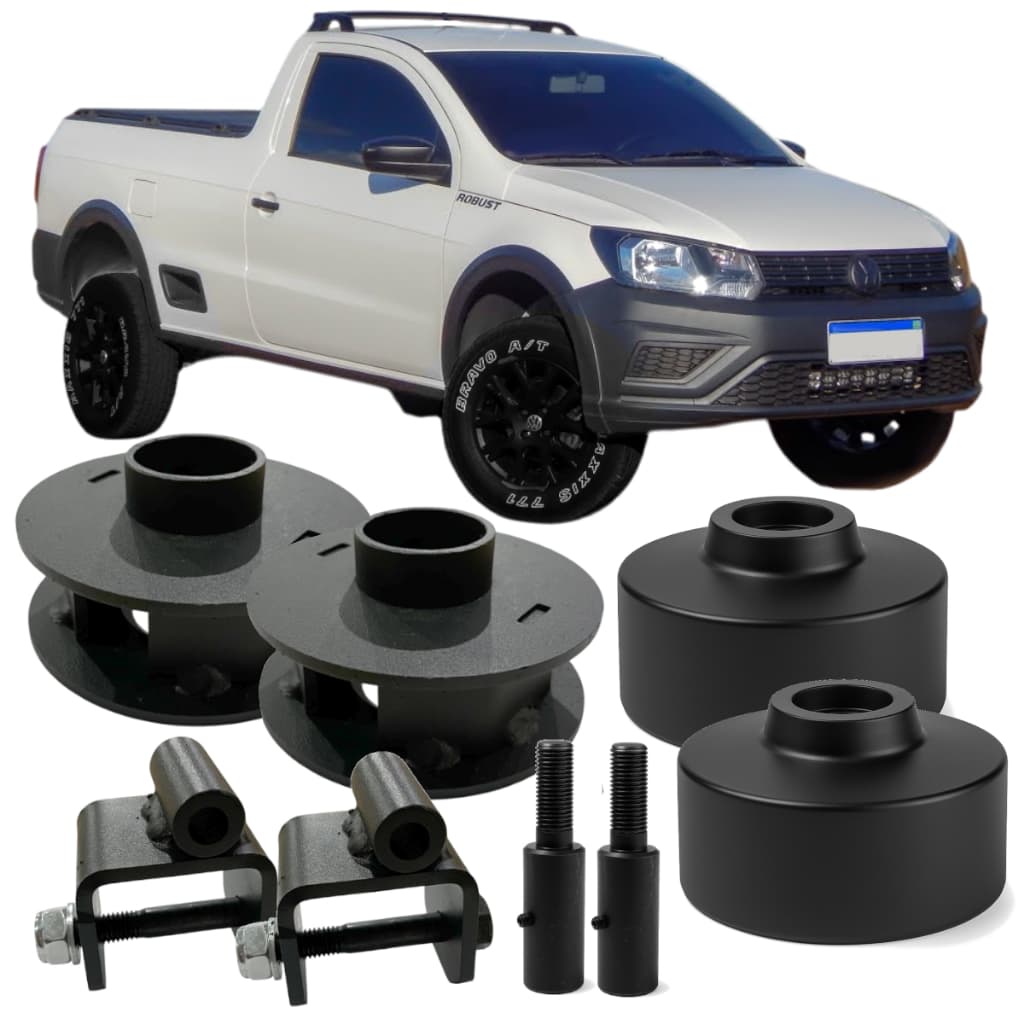 Kit Lift Saveiro Completo Erguer Levantar Subir Elevar Suspensão 5cm Dianteira e Traseira 2 Polegadas Robust Cross High