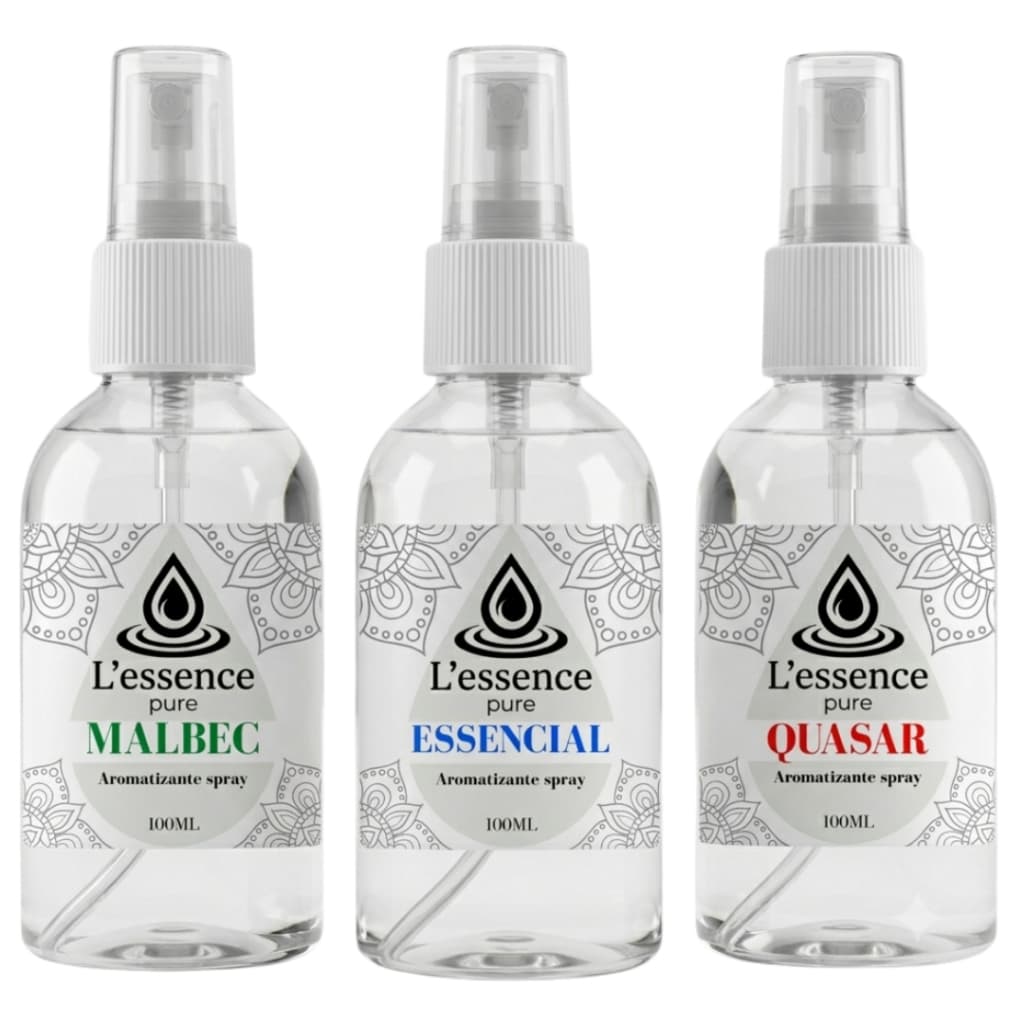 Kit 3 Cheirinhos para Carro Spray 100ml (Malbec / Quasar / Essencial) – Perfume Automotivo Duradouro e Exclusivo