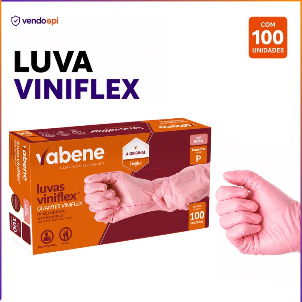 Kit Luva Descartavel Viniflex Rosa Sem Po 100 Unidades P M G