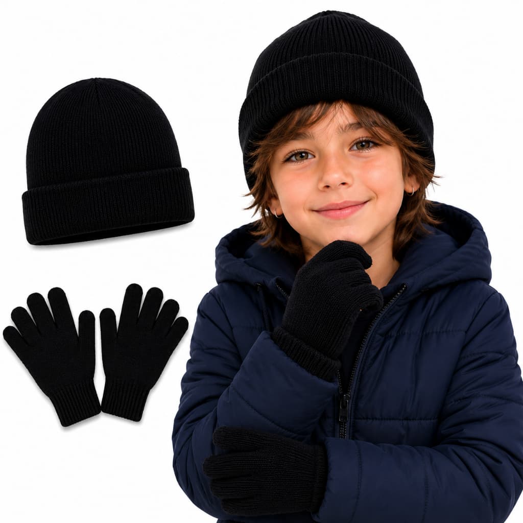 Kit Infantil Touca e Luva de Inverno Gorro Quentinho para Frio Menino Menina Criança Unissex