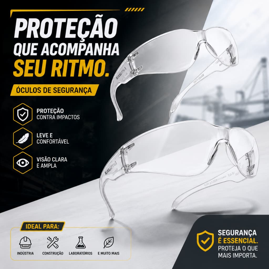 Kit Óculos De Segurança EPI Transparente Uso Doméstico, Profissional, Pinturas, Obras, Jogos