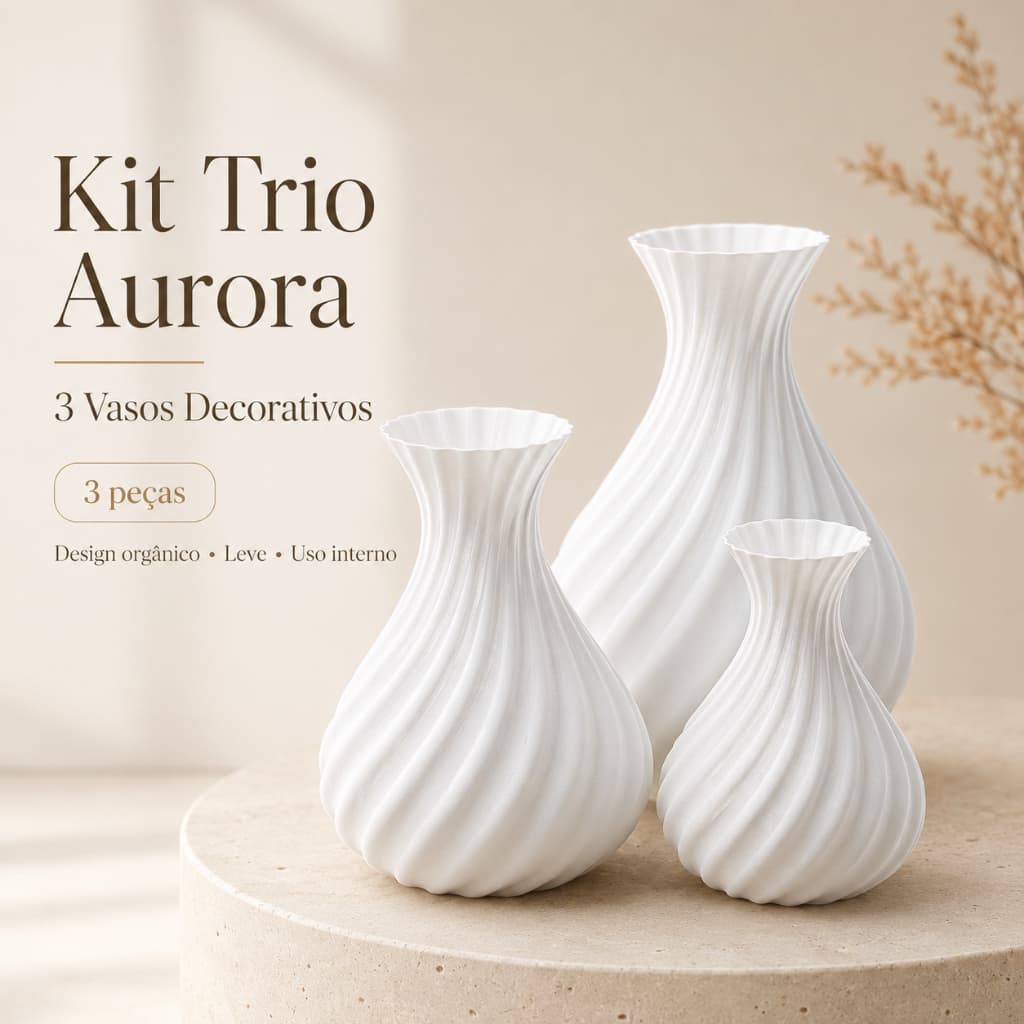 Kit Trio Aurora 3 Vasos Decorativos Modernos Canelados Para Decoração Interna