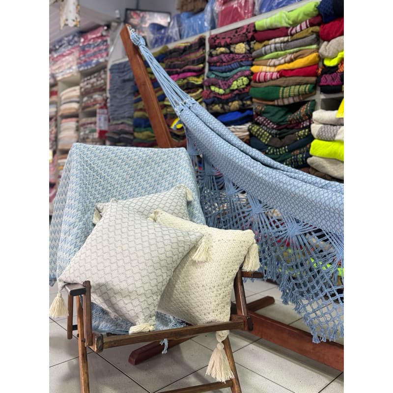 Rede Bucho de Boi Luxo + 2 Almofadas Decorativas + Manta Decorativa Artesanal 100% Algodão