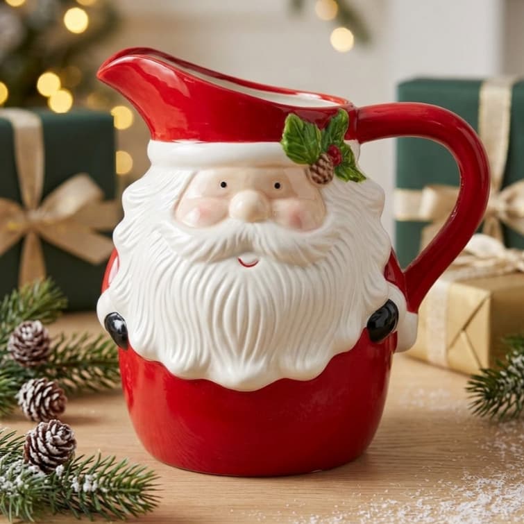 Jarra Papai Noel De Porcelana Natal 2150ML Durável Mesa Posta Enfeite Decoração Luxo