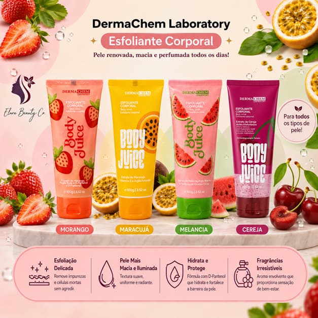Esfoliante Corporal Body Juice Dermachem 100g Morango | Melancia | Maracujá | Cereja | Pele Macia