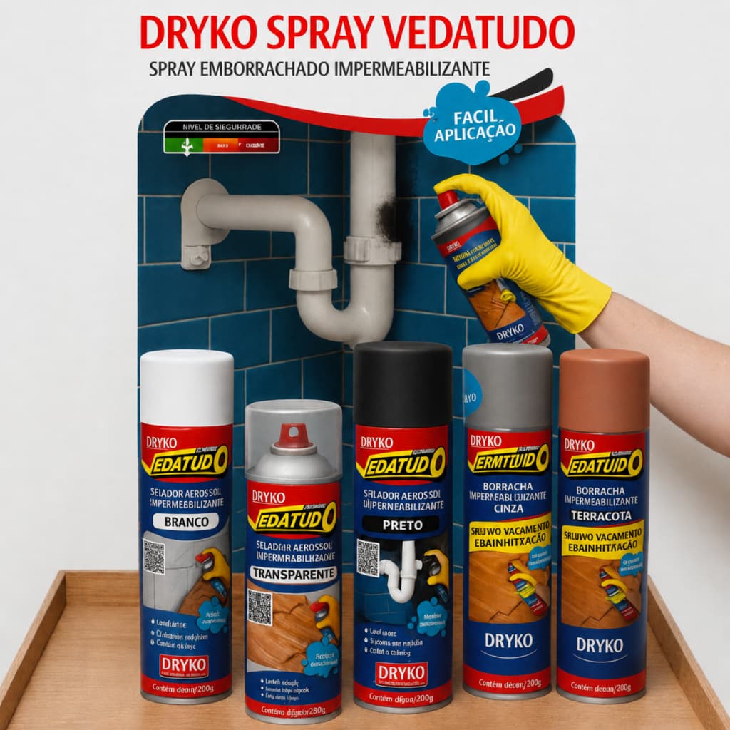 Spray impermeabilizante vedatudo 400ml emborrachada Dryko Preto,Branco,Cinza,Transparente,terracota