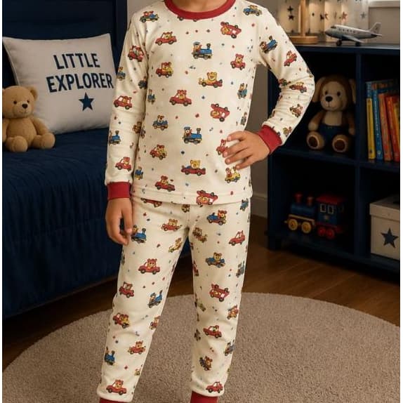 Pijama Infantil Menino Inverno Suede Manga Longa Conjunto Quentinho Roupa de Dormir Confortável