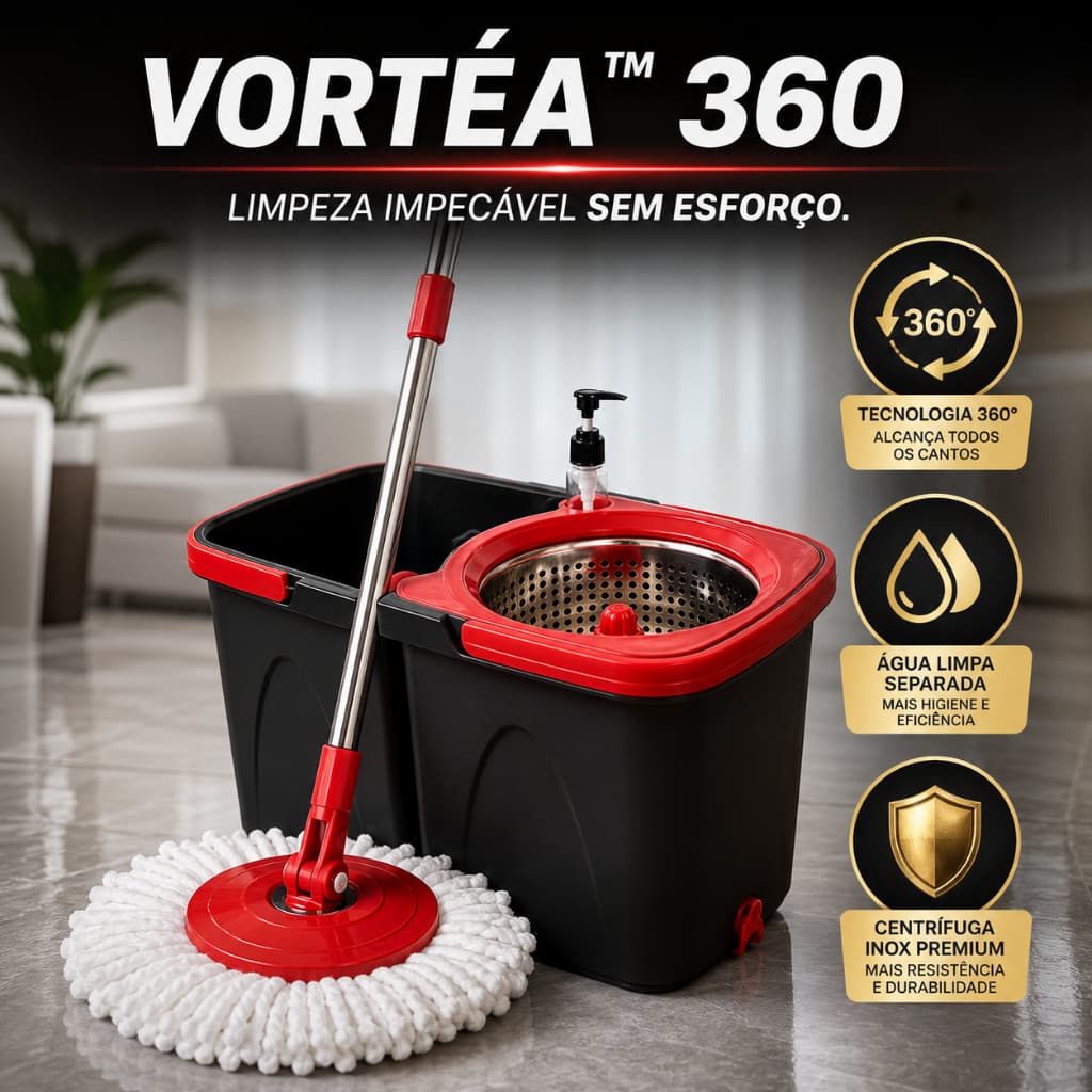 Mop Giratório Powermaid - Balde Duplo Centrifuga Aço Inox Limpeza Fácil Eficiente
