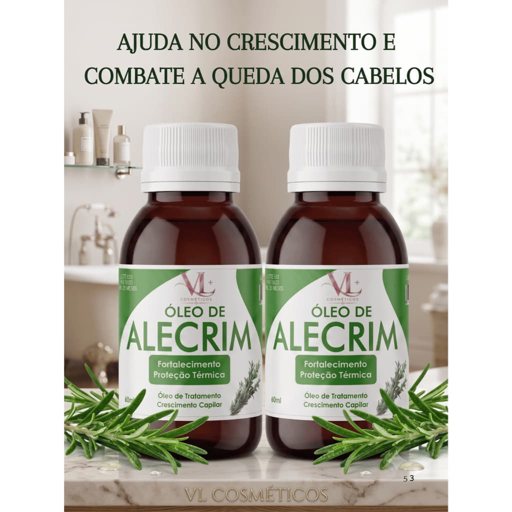 Kit 02 óleo de Alecrim Crescimento dos fios  - Controla a oleosidade - Combater a caspa VL Cosméticos