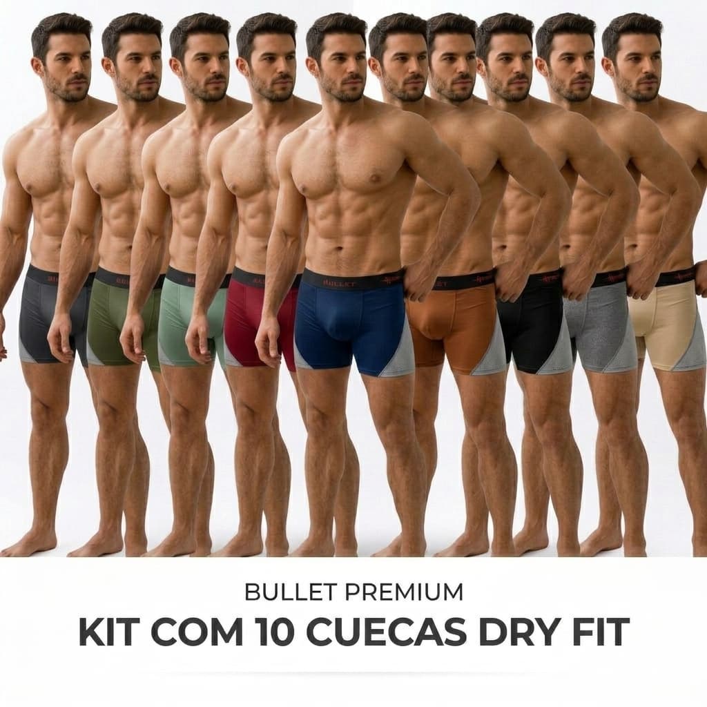 Kit 10 Cuecas Masculinas Dry Fit Bullet Conforto, qualidade e praticidade para o dia a dia! O Kit com 10 Cuecas