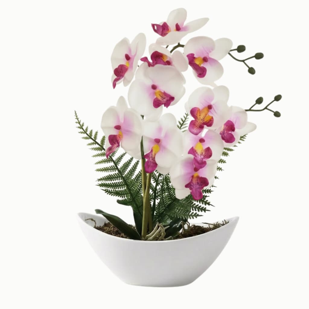 Arranjo de Orquídea Artificial Com Vaso Barca Luxuoso
