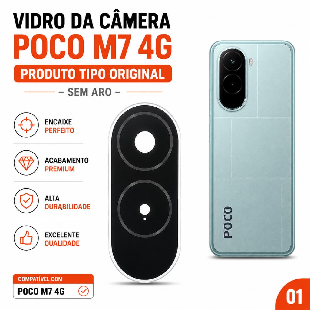 Vidro Poco M7 4G da Câmera Lente Traseira Original Encaixe Perfeito 50Mp