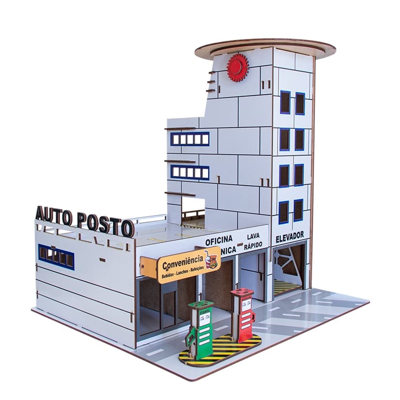 Mini Posto De Combustível Estacionamento E Garagem De Carrinhos Em MDF Adesivado Infantil Brinquedo Educativo