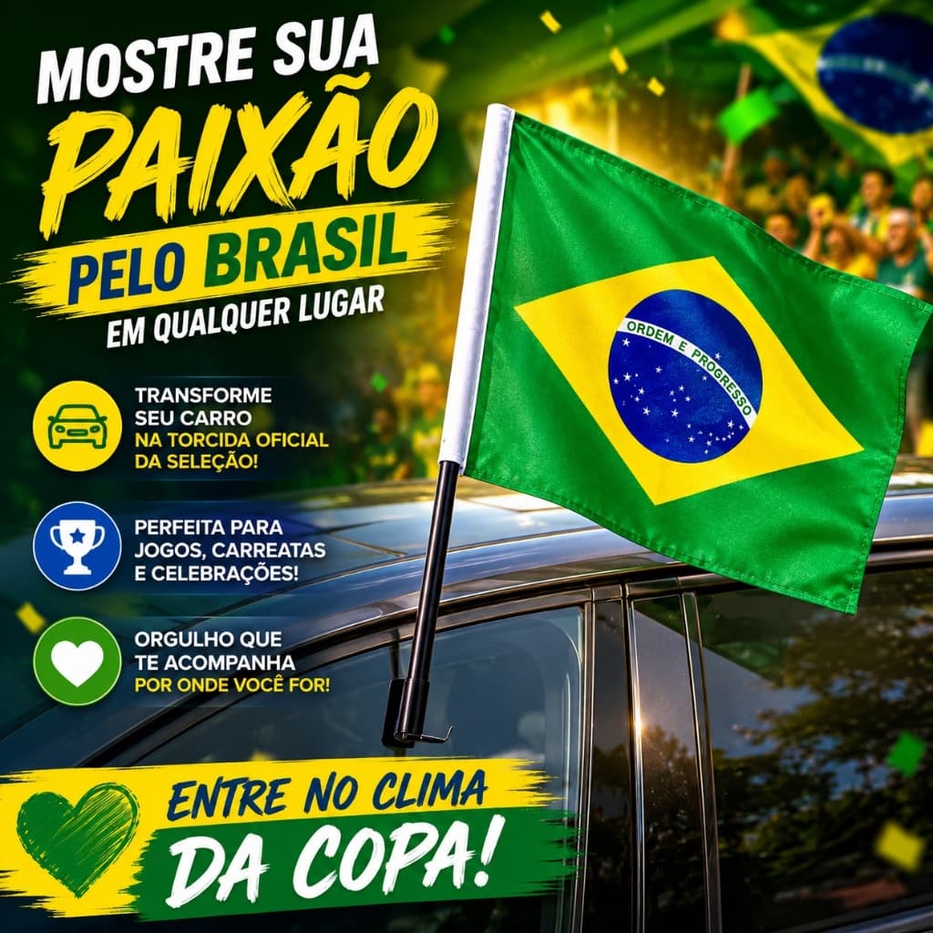 Bandeira do Brasil para Carro Vidro Janela Torcida Copa do Mundo Dupla Face Encaixe Universal
