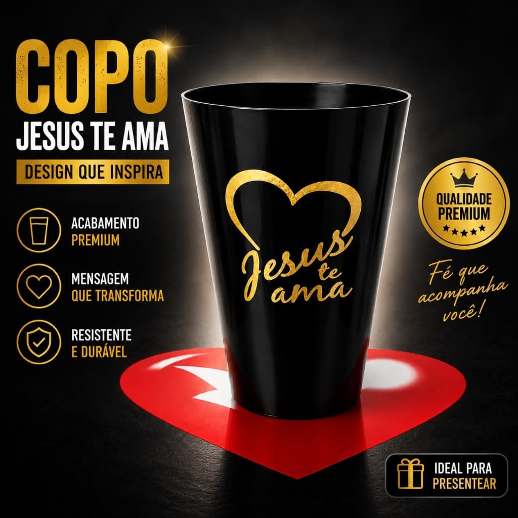 Kit 5 10 20 Copo Jesus Te Ama Preto Gold 550 ml – Copo Premium