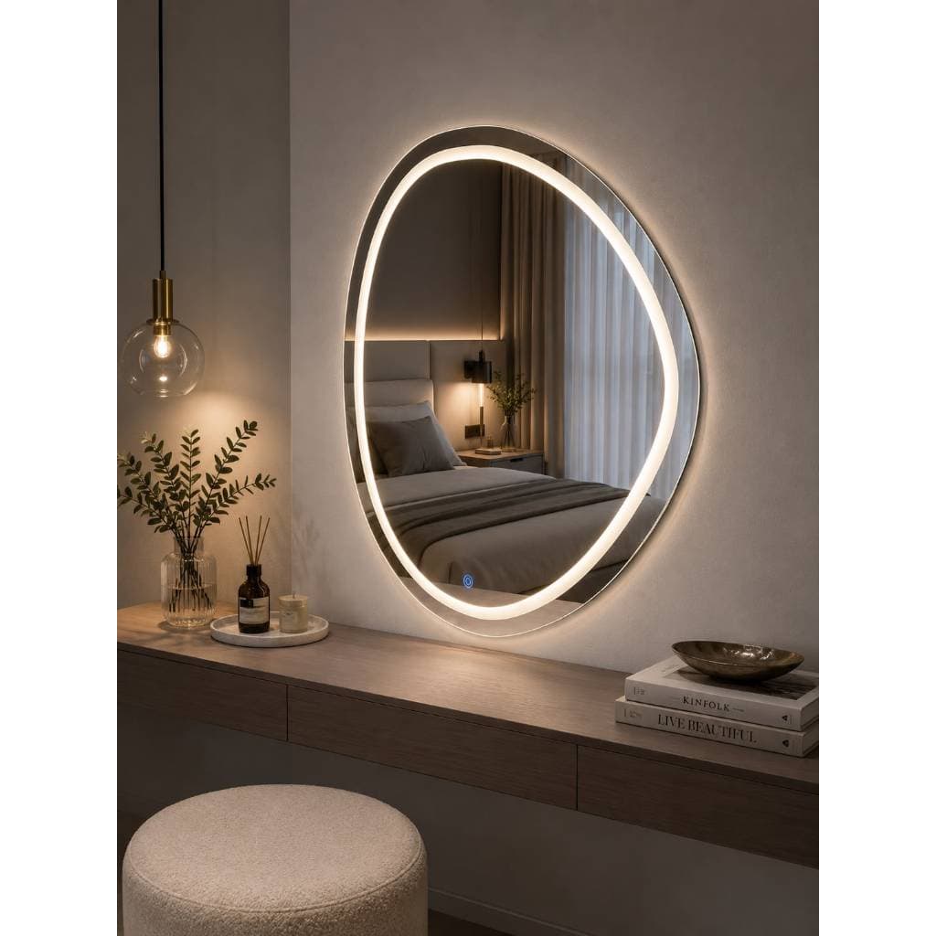 Espelho Decorativo Orgânico LED TOUCH Luz Fria Neutra Quente Espelho Banheiro, Espelho Decorativo, Espelho Moderno.