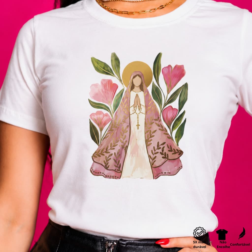 Camiseta Católica Estampada Feminina  Gola o T-shirt Católica Crista