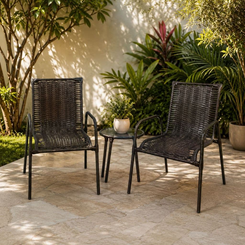 Conjunto 2 Cadeiras Junco Sintético Trançada Proteção UV Resistente Varanda Jardim Alpendre