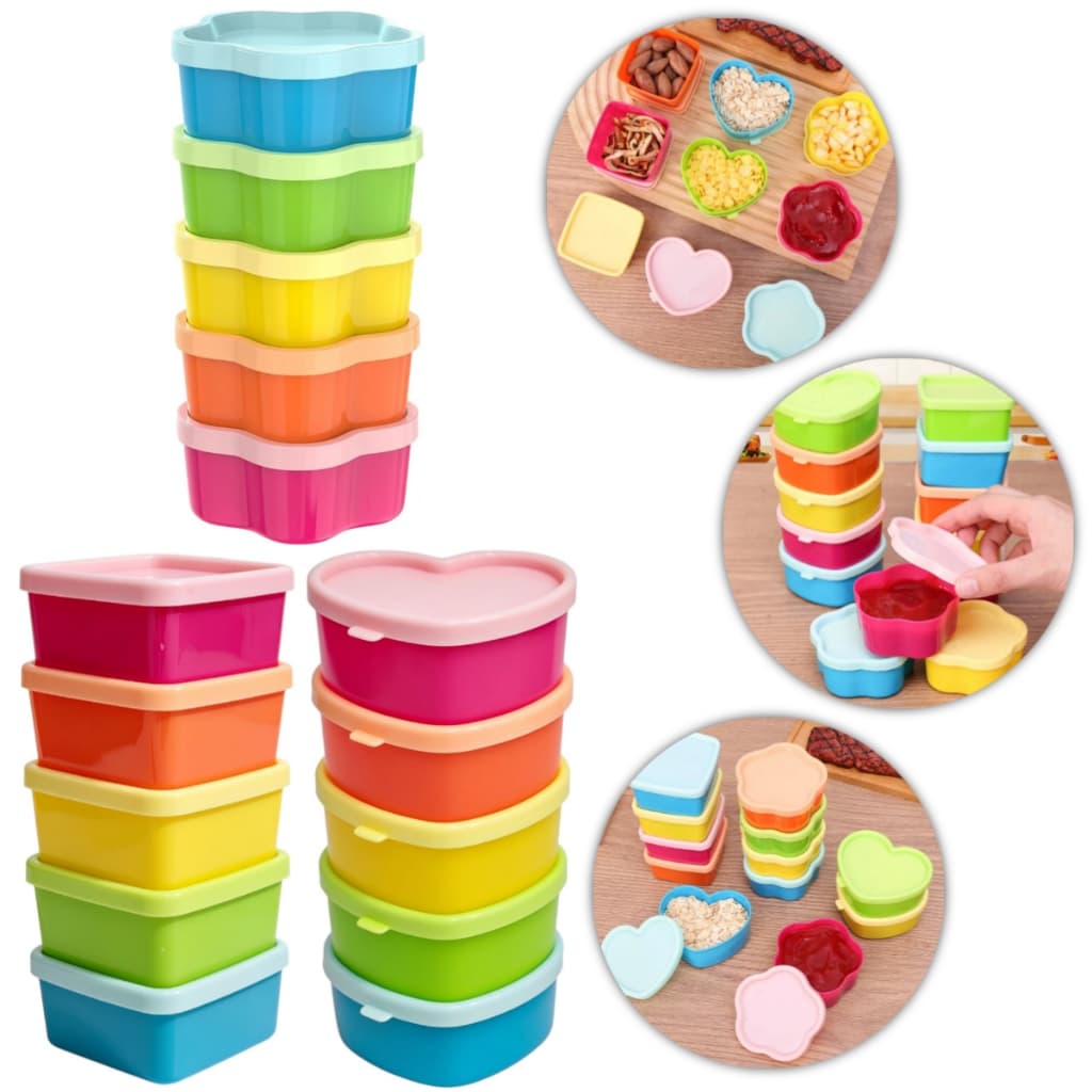 Kit 5 Mini Potes Coração Quadrado Flor Plástico Livre de BPA Marmita Lancheira