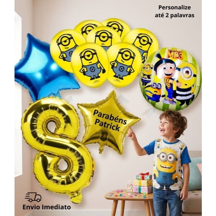Balões do Minions Personalizado com balão de numero de idade a escolha