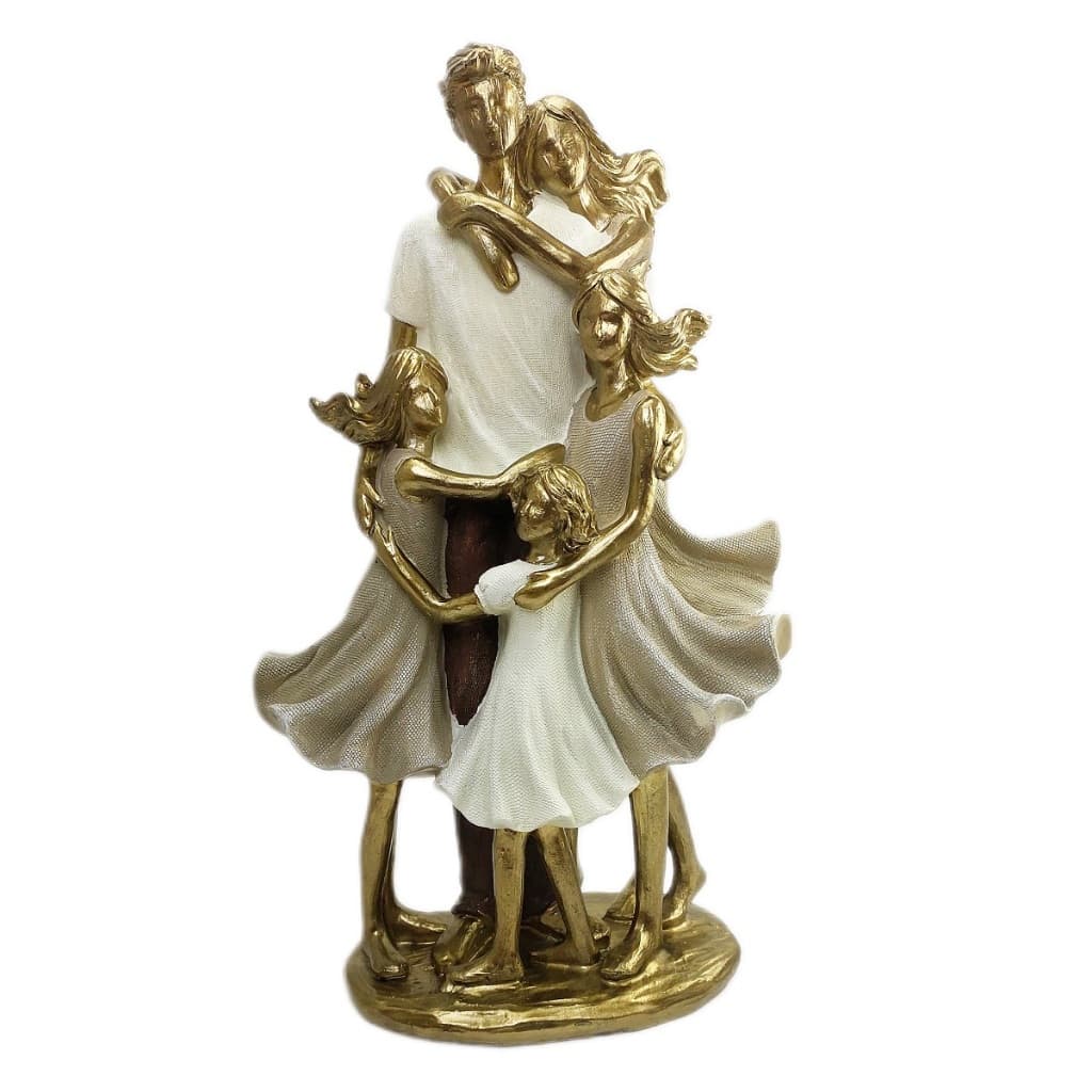 Escultura Casal com 3 Meninas Adolescentes Estatueta Decorativa Familia com três Filhas