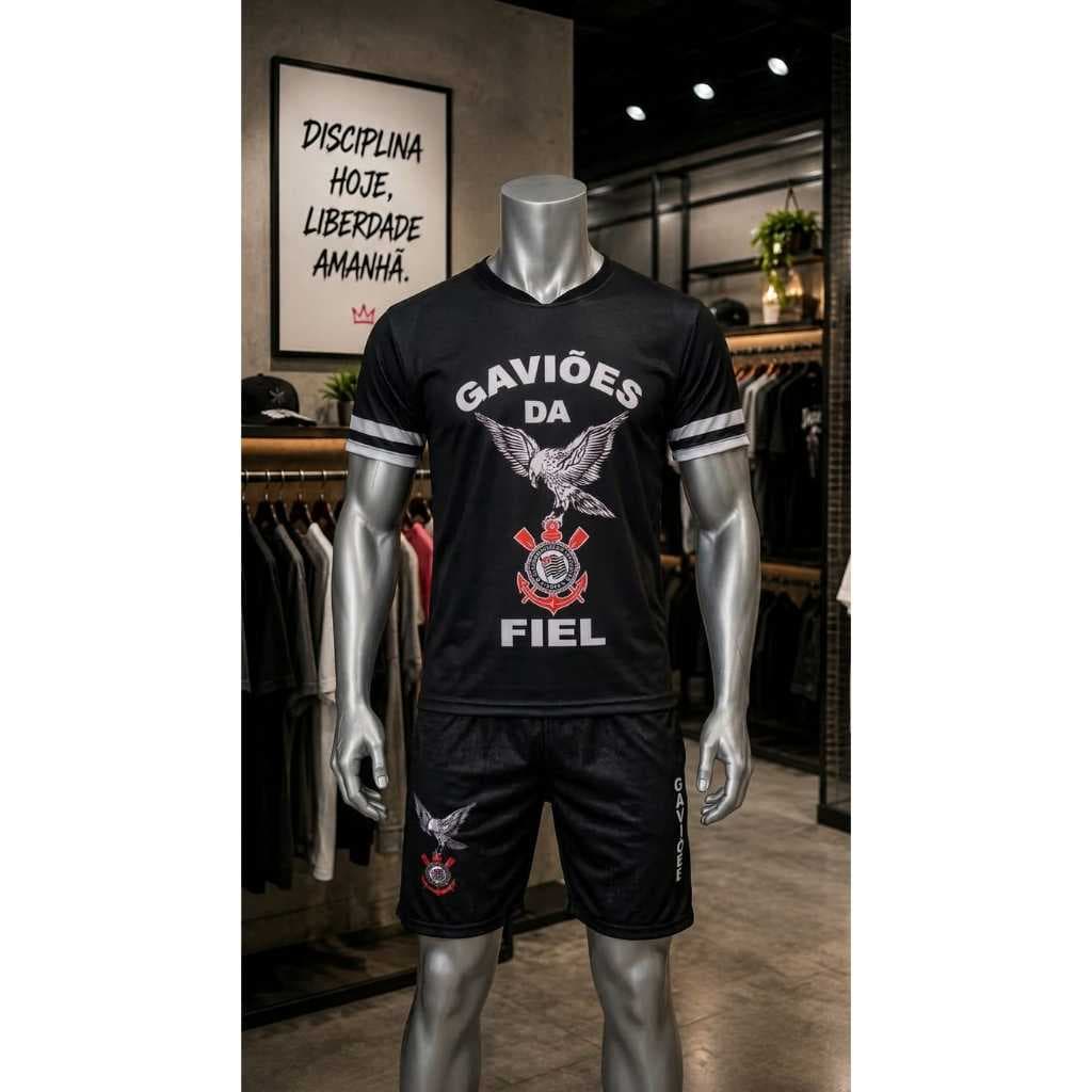 Kit camiseta e bermuda de torcida gaviões da fiel