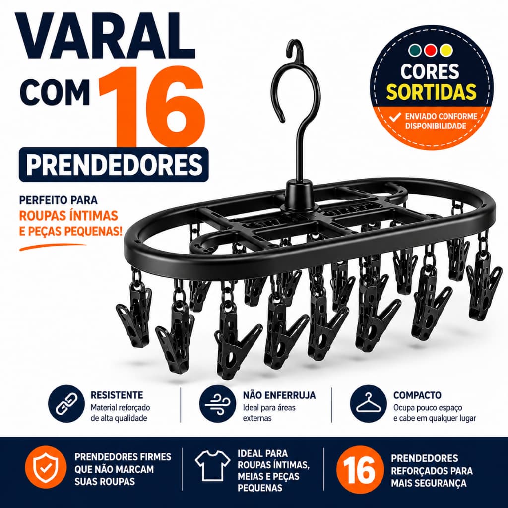 Varal De Calcinhas Meias  Cueca Com 16 Prendedores Roupas Intimas Pregador
