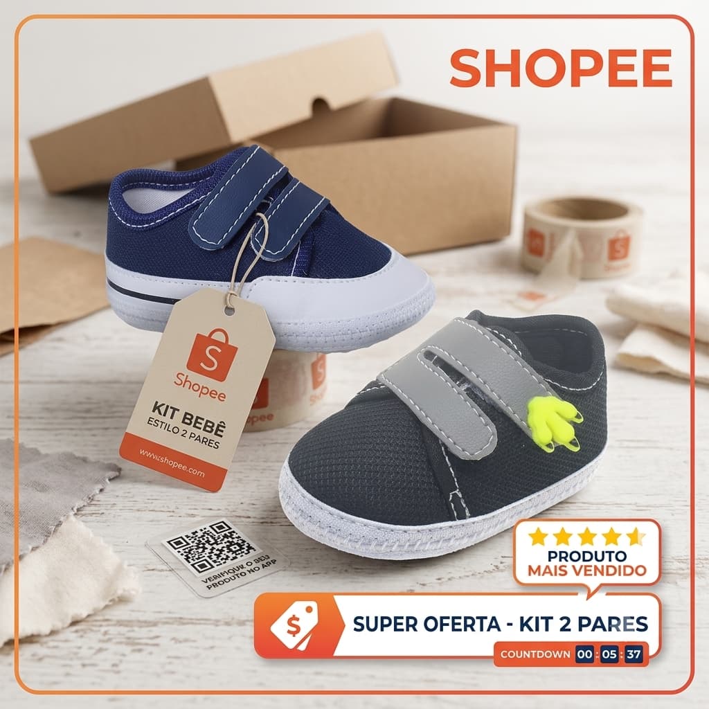 KIT 2 Sapatinho Velcro Recem Nascido Antiderrapante 13 ao 18
