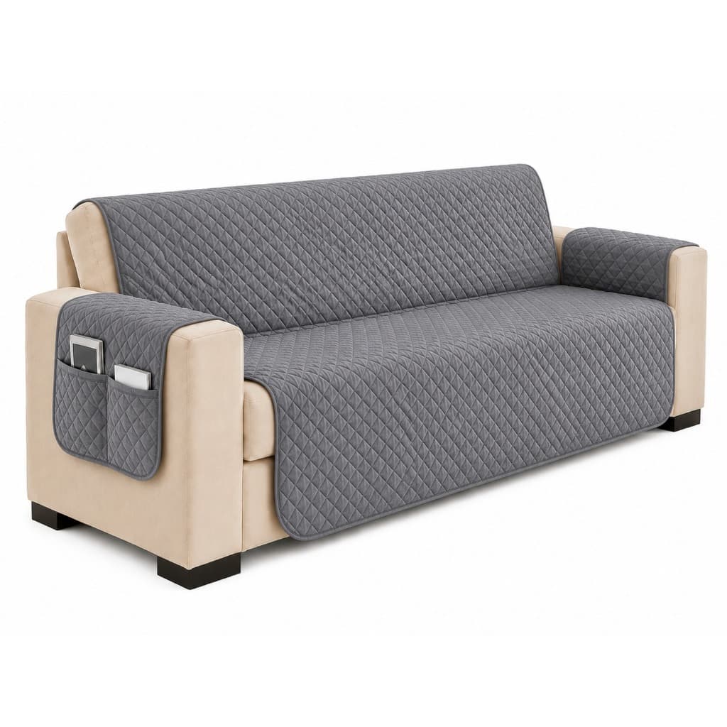 Protetor De Sofá Premium 4 Lugares Matelado Lavável Com Bolsos Laterais Porta Controle Retrátil