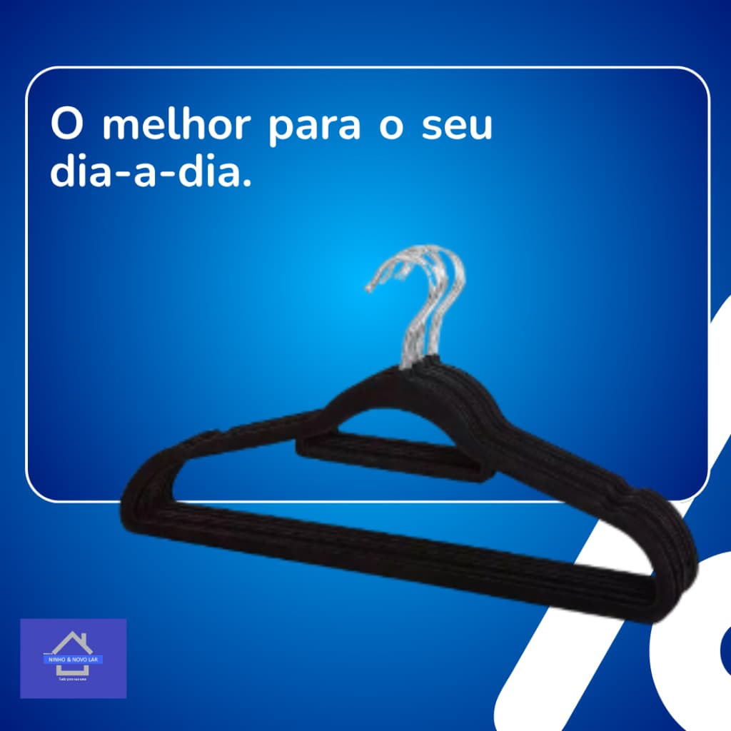 Kit 10 Cabides Slim Veludo Preto Antideslizante Ultra Fino Guarda Roupa