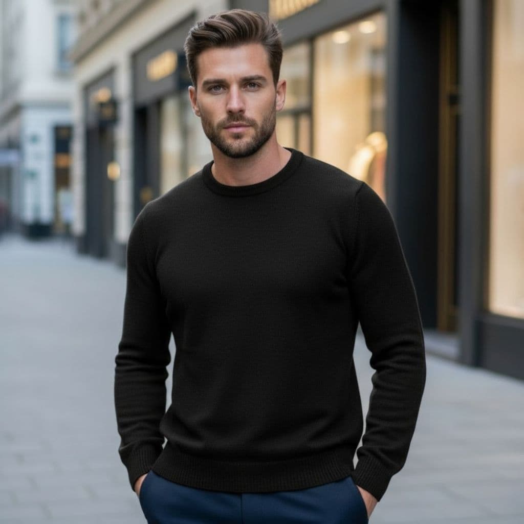 Suéter Masculino Tricô Premium Casaco Manga Longa Blusa Frio Elegante Moda Inverno Gola Redonda