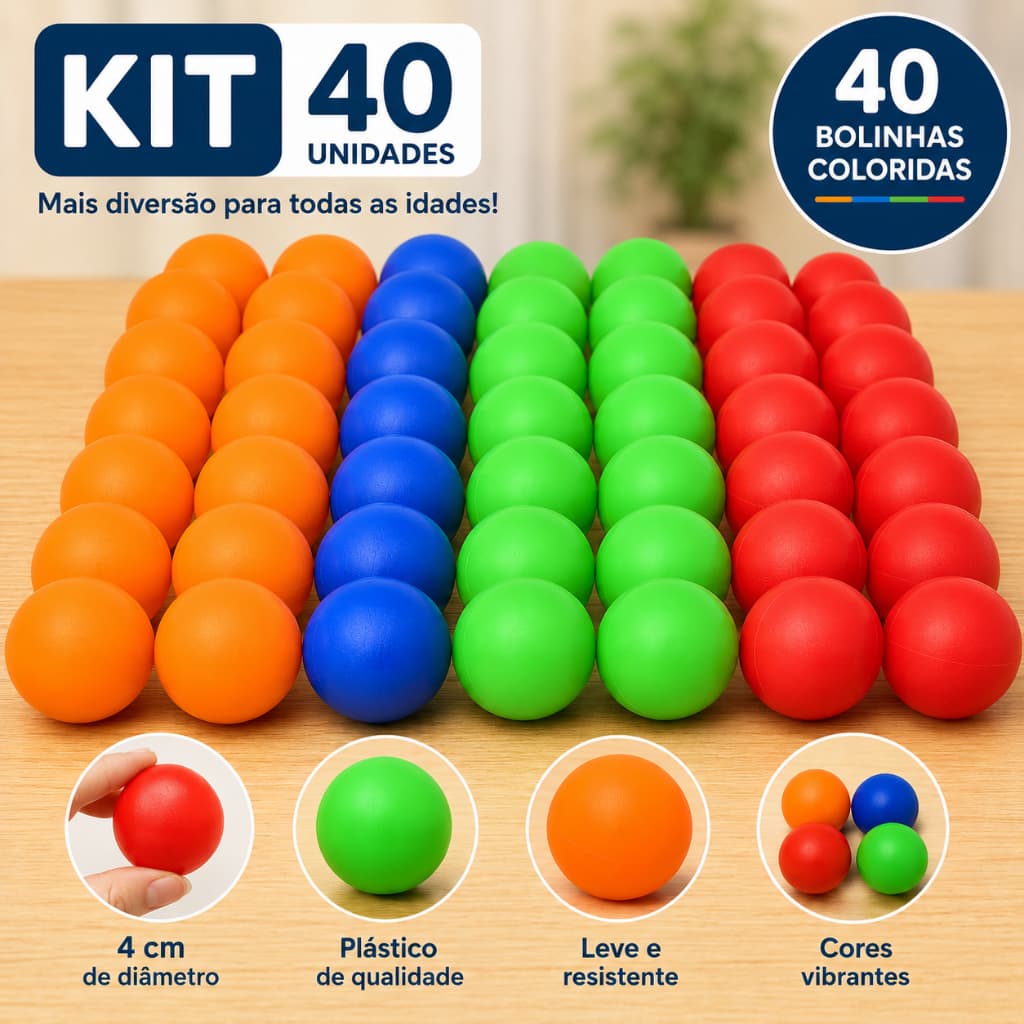 Kit 40 Bolinhas De Plástico 4cm Frescobol Raquete Coloridas Atacado