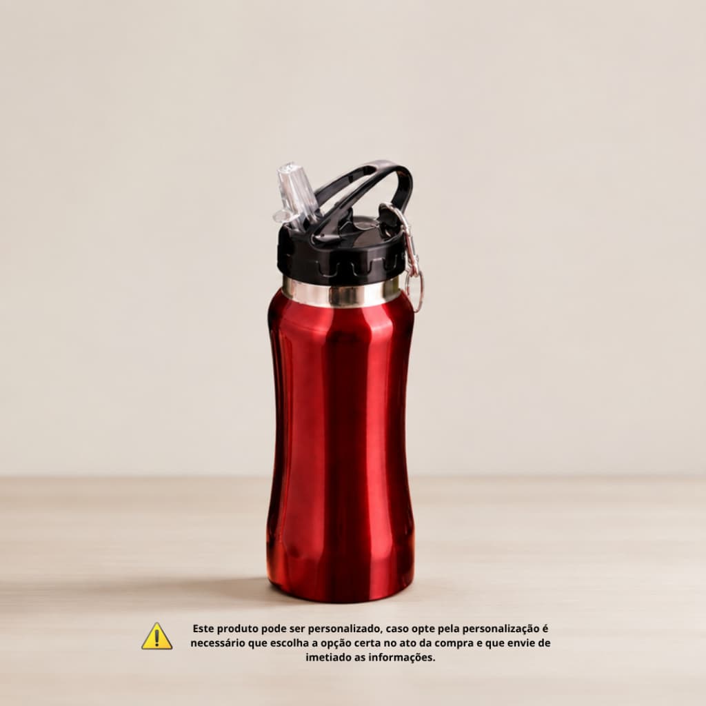 Squeeze Inox 500ml Garrafa De Água Academia Treino Com Bico Flip Premium Com Canudo