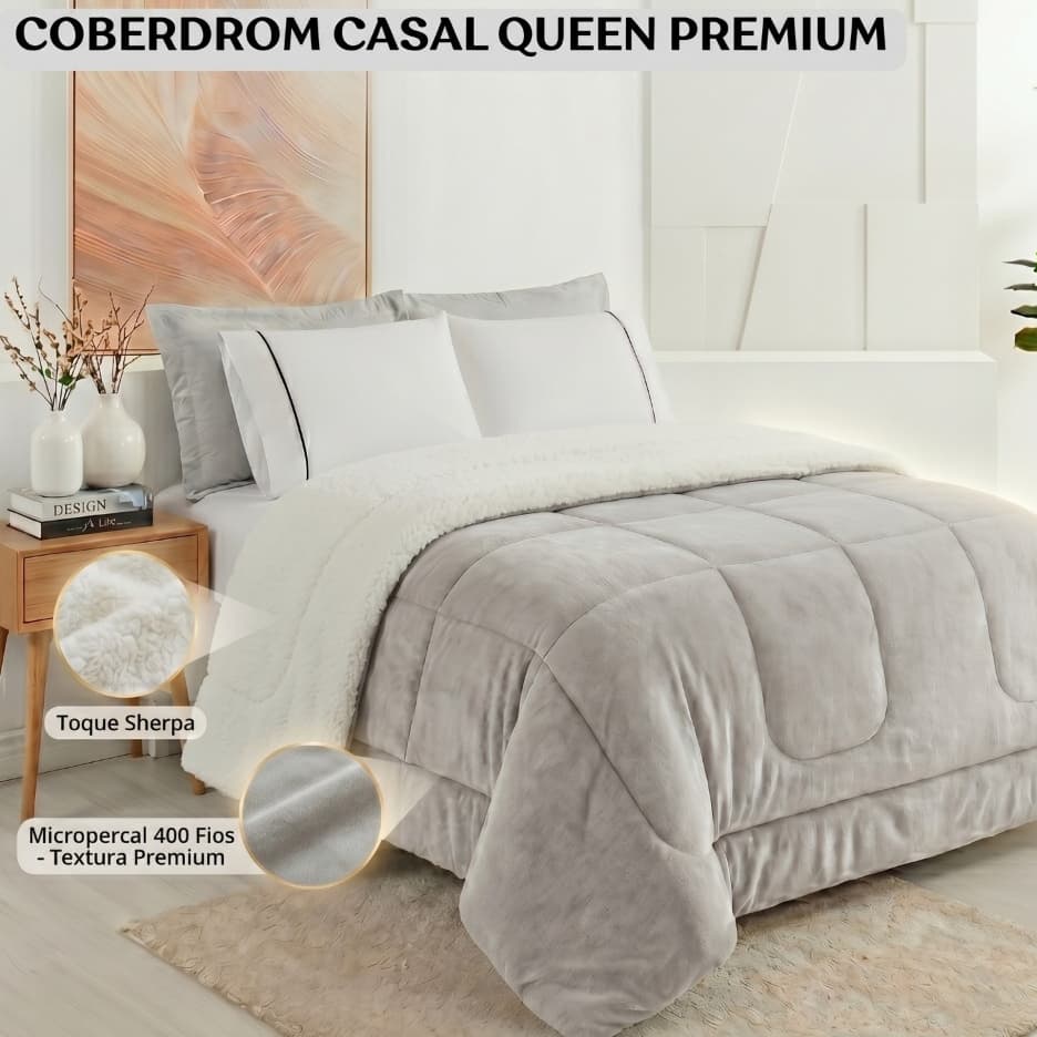 Coberdrom Cobertor Casal Queen 2,40m x 2,20m Sherpa Dupla Face Manta Lã De Carneiro Grosso Macio