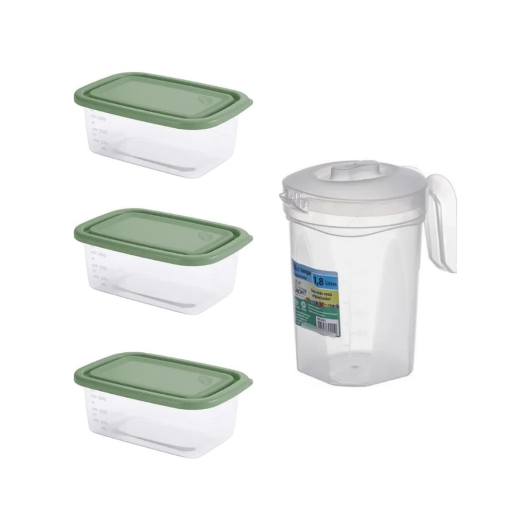 Kit 1 Jarra 1,8 Litros Pronta entrega + 3 Potes 400ml organizador - Novo