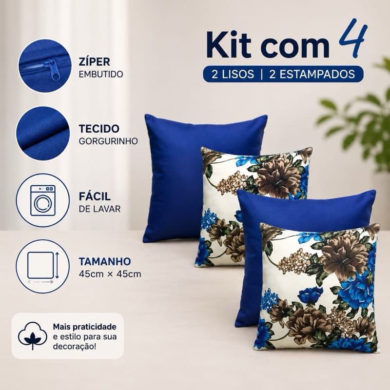 Kit C/4 Capas De Almofadas Decorativas 45x45 Estampadas